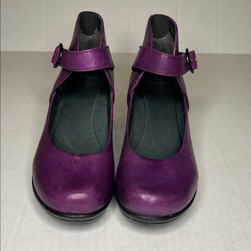 Dansko Rebel Purple Leather Mary Jane Wedge Pump, Ankle Strap, EU 38, US 7.5 -8 - Picture 5 of 11
